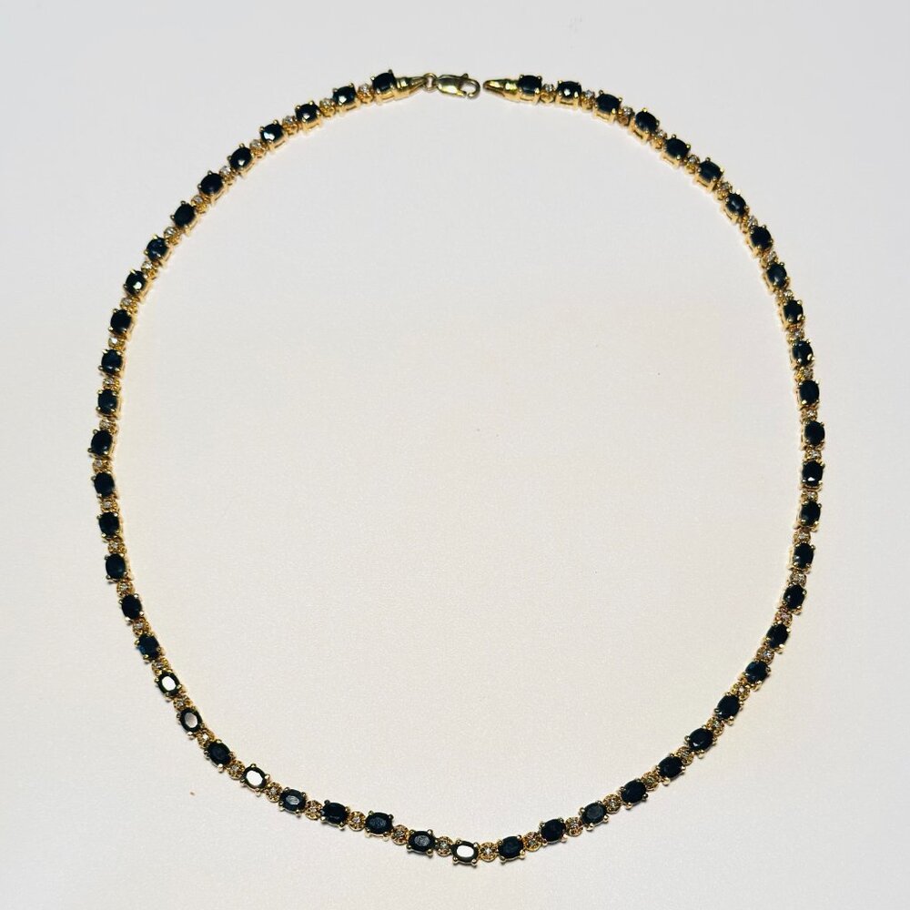 Genuine Sapphire Diamond Tennis Necklace 14K Gold Over Silver Fine Jewelry